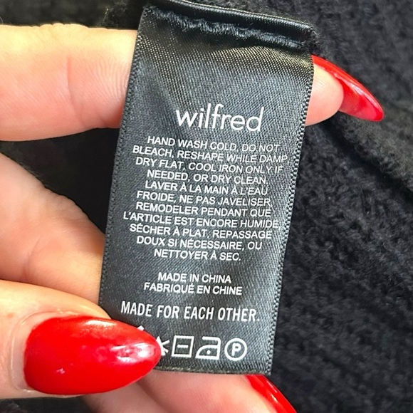 Aritzia Wilfred 100% merino wool mock neck sweater black ribbed heavy knit Sz sm - Picture 6 of 7